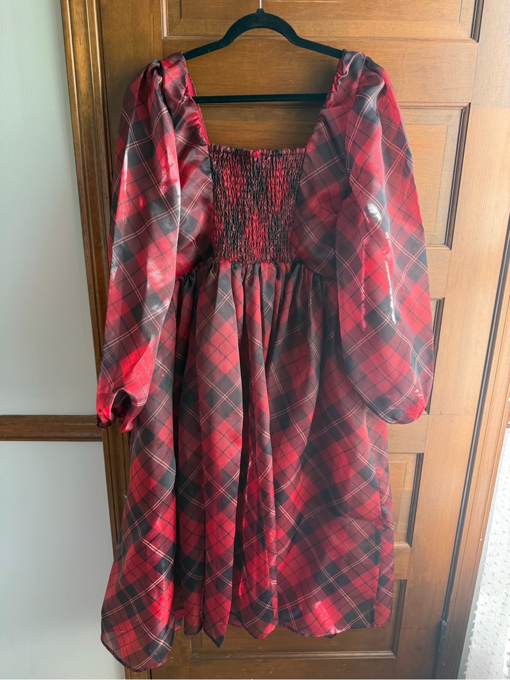 Anthropologie Eloquii Plaid Puff Sleeve Midi Dress - Picture 5 of 5